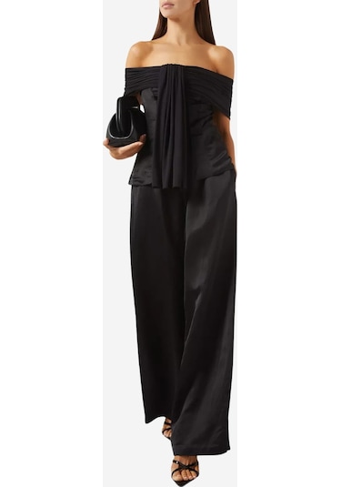 Abadia Lou Off - Shoulder Bağlamalı Viskon Karışımı Top Siyah