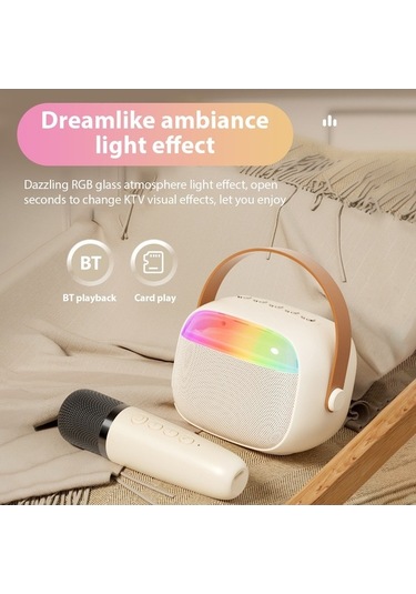 Besthome1 K30 Beyaz Bluetooth 5.0 Hoparlör, 7 Renkli Işık, 6w Güç, Mekanik Mikrofonlu K歌