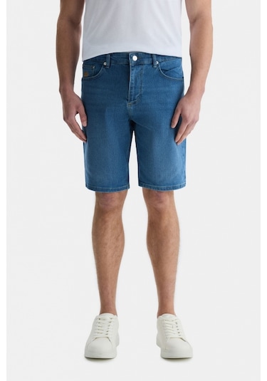 Ucla Darrel Mavi Nakışlı Standard Fit Erkek Denim Şort Mavi