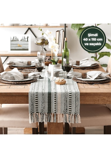 Wellstil Neula %100 Pamuk Orman Yeşili Örme Runner 40 x 110 CM