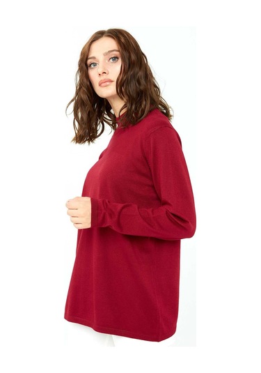 Desen Triko Kadın Likralı Uzun Kol Basic Yarım Balıkçı Bluz 0240016 Kırmızı Kırmızı