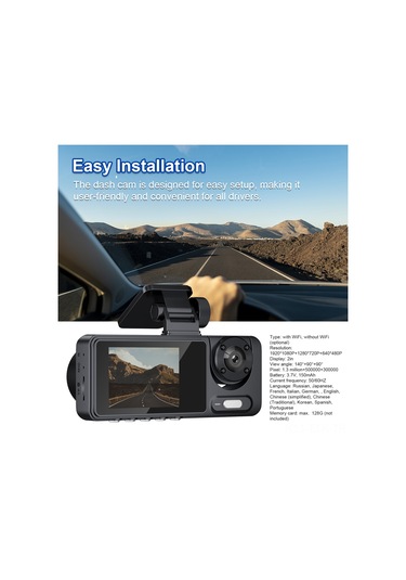 Xindoker Üçlü Kamera Araba Kaydedici - Ön+iç+arka Eşzamanlı Kayıt, 1080p Hd Gece Görüşü, Wıfı Yok Standart Paket