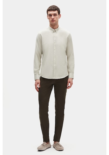 Ds Damat Slim Fit Adaçayı Oxford Düğmeli Yaka Kolay Ütülenebilir Nakış Detaylı Pamuklu Gömlek 4hc02ort03265 Adaçayı Yeşili Yeşil