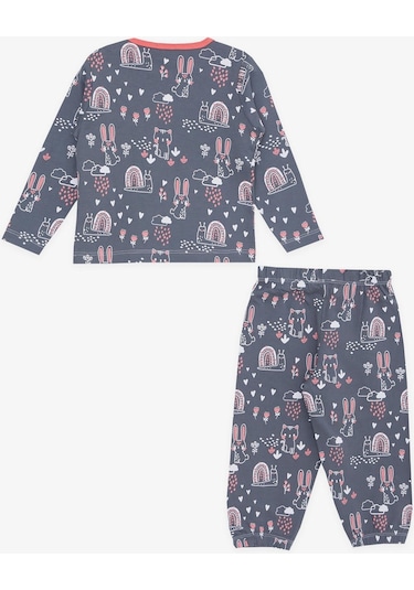 Breeze Kız Bebek Pijama Takımı Hayvancık Desenli Doğa Temalı 9 Ay-3 Yaş, Füme-füme Füme