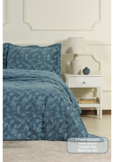 Elart Stella Comfort Uyku Seti Yatak Örtüsü Çift Kişilik 3 Parça 220x240 Cm Mavi Mavi