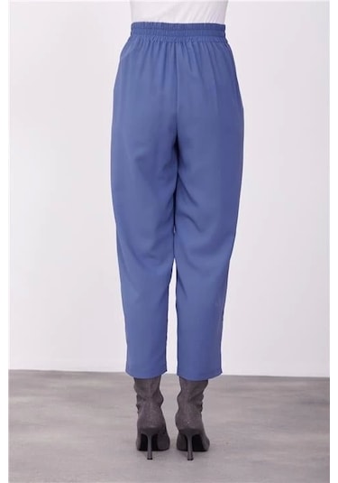 Armine Paçası Nakışlı Pantolon 23k2507 İndigo Mavi
