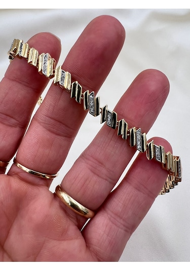 İthal Vip Zirkon Taşlı Ritim Bileklik Altın - Gümüş