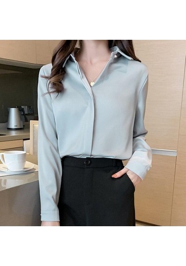 Novahub Sonbahar Uzun Kollu Ipek Kadın Gömlek Rahat Ofis Kadın Üstleri Katı Zarif Bluzlar Turn Down Yaka Katı Bluz Kadın Giyim Wow - 2xl Çok Renkli