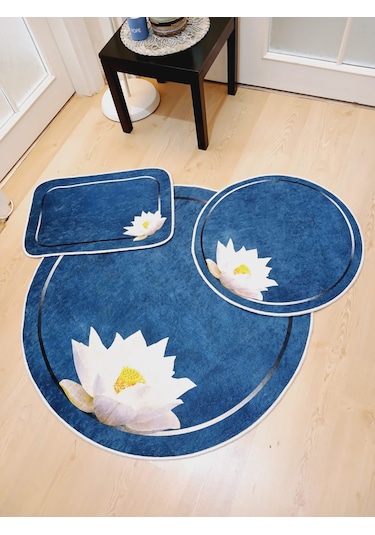 Dokuma Taban 3'lü Yuvarlak Banyo Halısı 100x100-60x60-40x60