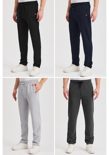 Siyah-lacivert-gri-antrasit Erkek Fermuarlı Cepli Nakış Detaylı Düz Paça Rahat Kesim Günlük 4'lü Eşofman Altı Çok Renkli