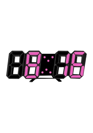 Dijital Led Duvar/sandık Saati - 3d Takvim, Sıcaklık Gösterimi, 2 Seviye Parlaklık - Pembe Işık Siyah Gövde Çok Renkli ÇOk Renkli