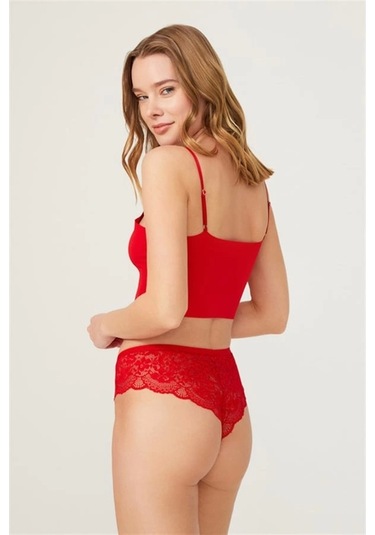 Cottonhill Dantelli Transparan Kadın Brezilya Külot-6076-kırmızı Kırmızı