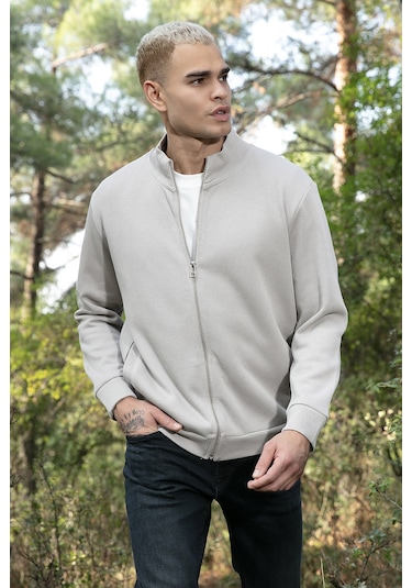 Buratti Pamuklu Relaxed Fit Dik Yaka Fermuarlı Erkek Hırka 5901075 Taş