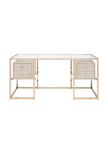 Trinity Gold Metal & Ahşap & Cam Çalışma Masası Titanyum Kaplama