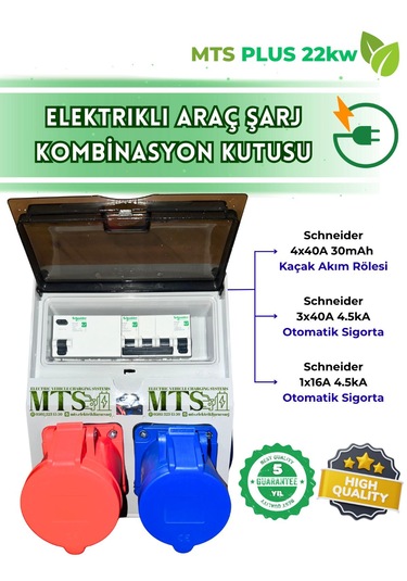 Elektrikli Araç Kombinasyon Kutusu Schneıder Sigorta 5x32a + 3x32a +1x16a 22kw Trifaze 7kw Monofaze Ayarlanabilir 7kw - 11kw - 22kw