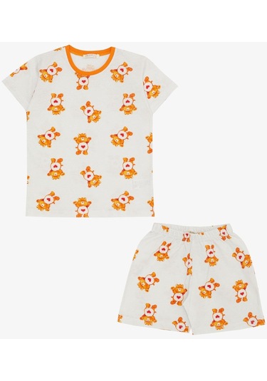 Breeze Kız Çocuk Şortlu Pijama Takımı Kalpli Bebek Ayıcık Desenli 4-8 Yaş, Beyaz-beyaz Beyaz