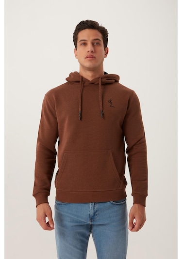 Polostate Erkek İskelet Nakışlı 3 İplik Sweatshirt Kahverengi