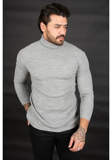 Deepsea Erkek Gri Balıkçı Yaka Örme Kazak 2100016 Gri