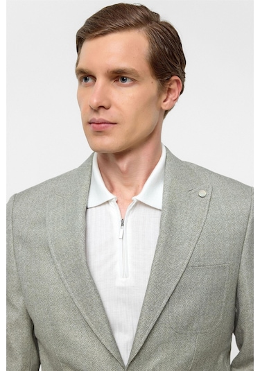 Süvari Su Yeşili Slim Fit Desenli Sivri Yaka 6 Drop Ceket