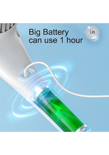 Sones Çok İşlevli Elektrikli Temizleme Fırçası El Tipi Mutfak Bulaşık Fırçası 5 Yedek Başlıklı Beyaz