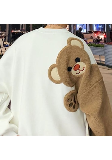 Beyaz Çift Kazak Karikatür Ayı Yuvarlak Rahat Gevşek Yaka Uzun Kollu Büyük Boy Yumuşak Sıcak Erkek Kadın Spor Üst Beyaz Beyaz Çift Kazak Karikatür Ayı Yuvarlak Rahat Gevşek Yaka Uzun Kollu Büyük Boy Yumuşak Sıcak Erkek Kadın Spor Üst Beyaz