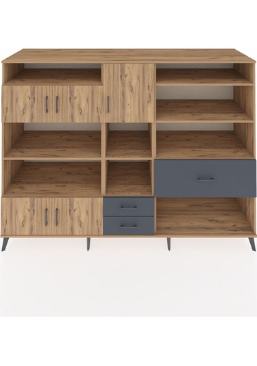 Kronos Dolap 13 Raflı 3 Çekmeceli 5 Kapaklı 220x59x163 Çam-çam/an Çam-çam/antrasit