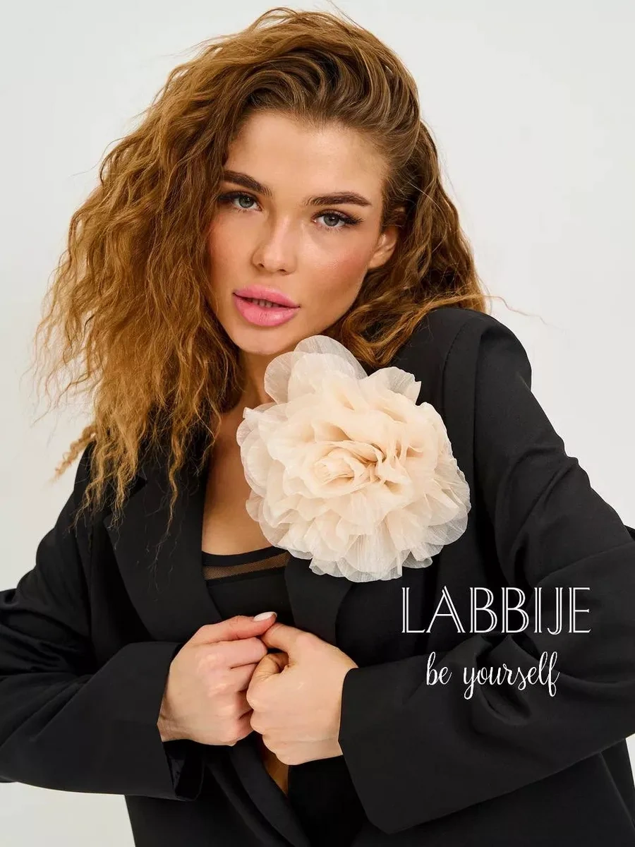 Labbıje Büyük Broş Kumaş Çiçek Fiyonk 216119941 Bej