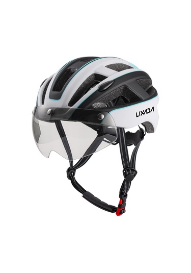 Siyah - Beyaz - Camgöbeği Dağ Bisikleti Kaskı Çıkarılabilir Manyetik Gözlüklü Ve Arka Işıklı Bisiklet Kaskları Beyaz - Mavi - Siyah