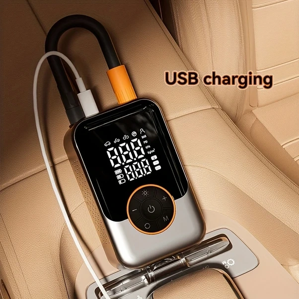 Oldfriend 1 Adet Gümüş Renk Taşınabilir Araba Pompası, Kablosuz Led Işıklı Dijital Basınç Göstergeli