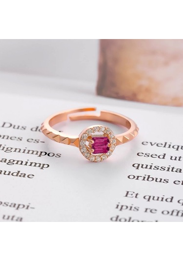 Zirkon Taş Ayarlanabilir Gümüş Yuvarlak Yüzük Rose