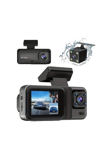 Fortunelane A98 Siyah 3 Kameralı Araç Dvr - 1080p Full Hd, Gece Görüş, Döngü Kayıtlı, Çarpışma Kilidi, 2 Ips Ekran Hafıza Kartı