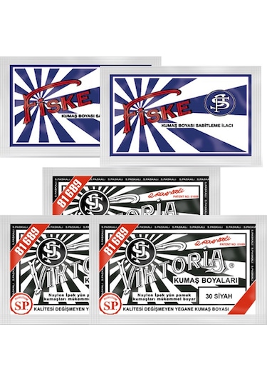 3 Adet Siyah Viktoria Kumaş Boyası + 2 Adet Fiske Sabitleyici