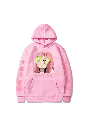 Manga Demon Slayer Hoodies Kimetsu No Yaiba Anime Harajuku Sevimli Kanroji Mitsuri Loog Kollu Kazak Kapşonlu Pembe