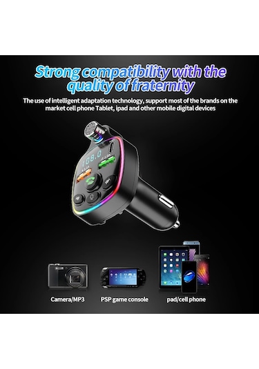 Bluetooth 5.0 Fm Transmitter Çift Usb 3.1a Pd Hızlı Şarj