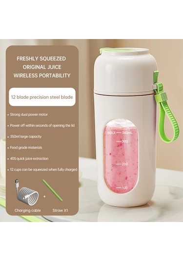 Elmpaly Yeşil Taşınabilir Çok Fonksiyonlu Kablosuz Usb Meyve Sıkacağı 12 Bıçaklı Hızlı Karıştırma