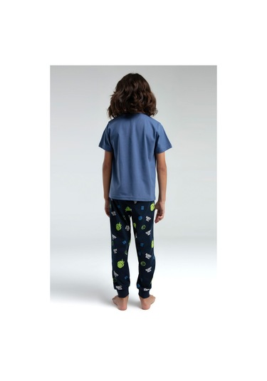 Roly Poly 3530 Garson Erkek Çocuk Bisiklet Yaka Kısa Kollu Pijama Takım Okyanus