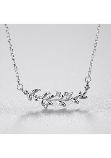 Tancise S925 Gümüş Yaprak Kolye Kadın Basit Dalları ve Yaprakları Kolye Boyun Zinciri Gümüş Takı