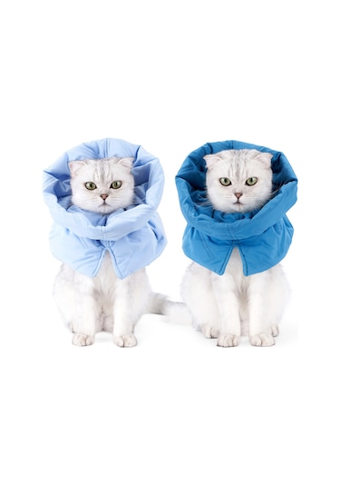 Geekyou Kedi Yaralı Yalama Engeli Atkısı - Hafif, Yumuşak, Ayarlanabilir Drawstringli - Mavi - M Boyu Ya001k011