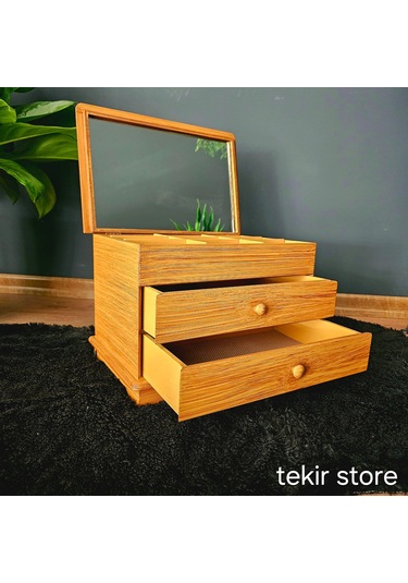 Aynalı İki Çekmeceli Dekoratif Takı Saat Kutusu Organizer