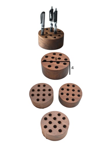 Yuvarlak Masif Ceviz Ahşap Kalemlik Ve Organizer