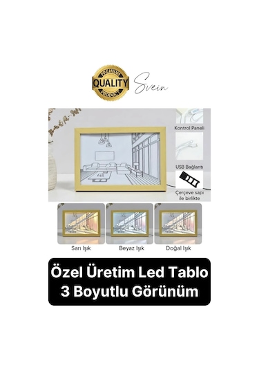 Özel Üretim Tasarım 3 Renk Mod Işıklı Retro Tablo Led Dekoratif Kare Masaüstü Gece Lambası Usb