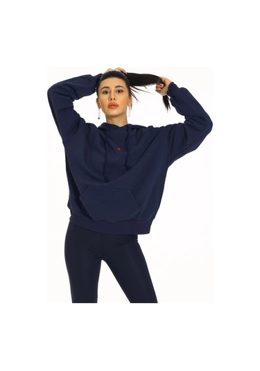 Vexor Kore Model Yıldız Baskılı Kanguru Cepli Kadın Sweat Lacivert Mavi