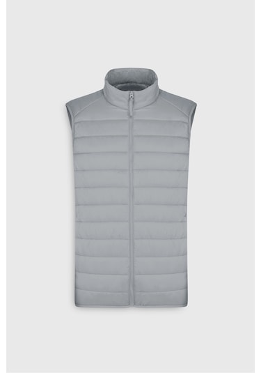 AC&Co / Altınyıldız Classics Erkek Rüzgar Geçirmez Taşınabilir Çantalı Sıcak Tutan Elyaf Dolgulu Ultra Hafif Standart Fit Şişme Yelek Gri