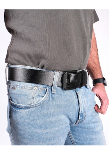 2'li Hakiki Deri Erkek Kot Kemeri 4,5 Cm Siyah Çok Renkli