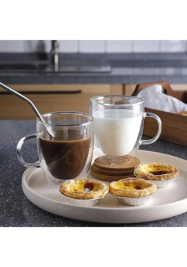 3b Trend Borosilikat Çift Cidarlı Cam Kupa Bardak 250 Ml Şeffaf