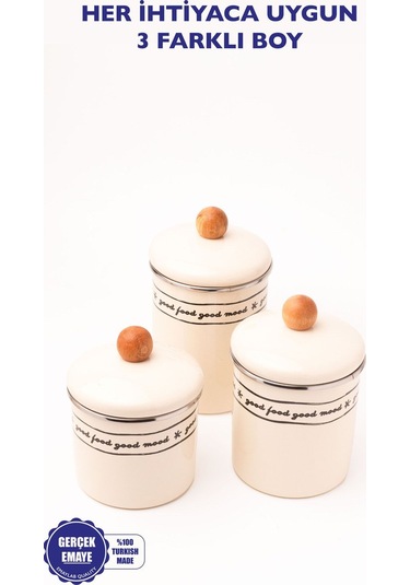 Mood Ahşap Tepeli Emaye Kavanoz/baharatlık Seti Bej
