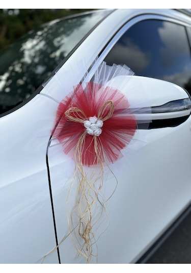 20 Adet Beyaz Kırmızı Kristal Tül Beyaz Lateks Güllü Konvoy Süsü
