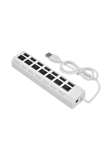 7 Port Usb Hub Çoklayıcı Anahtarlı Switch Işıklı Beyaz Adaptörlü (533634728)