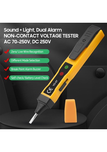 Yifomall "çok Fonksiyonlu Voltaj Dedektörü: Ac/dc Test, Kablosuz Algılama, Sesli Ve Işıklı Alarm 70-250v "