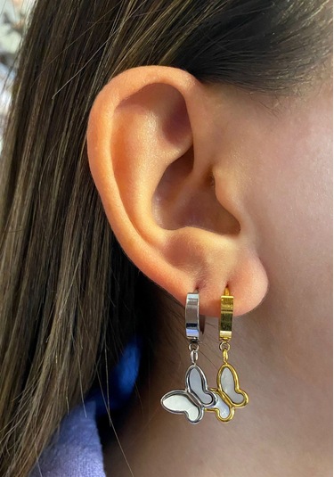 Kadın Kelebek Model Silver Renk Çelik Küpe